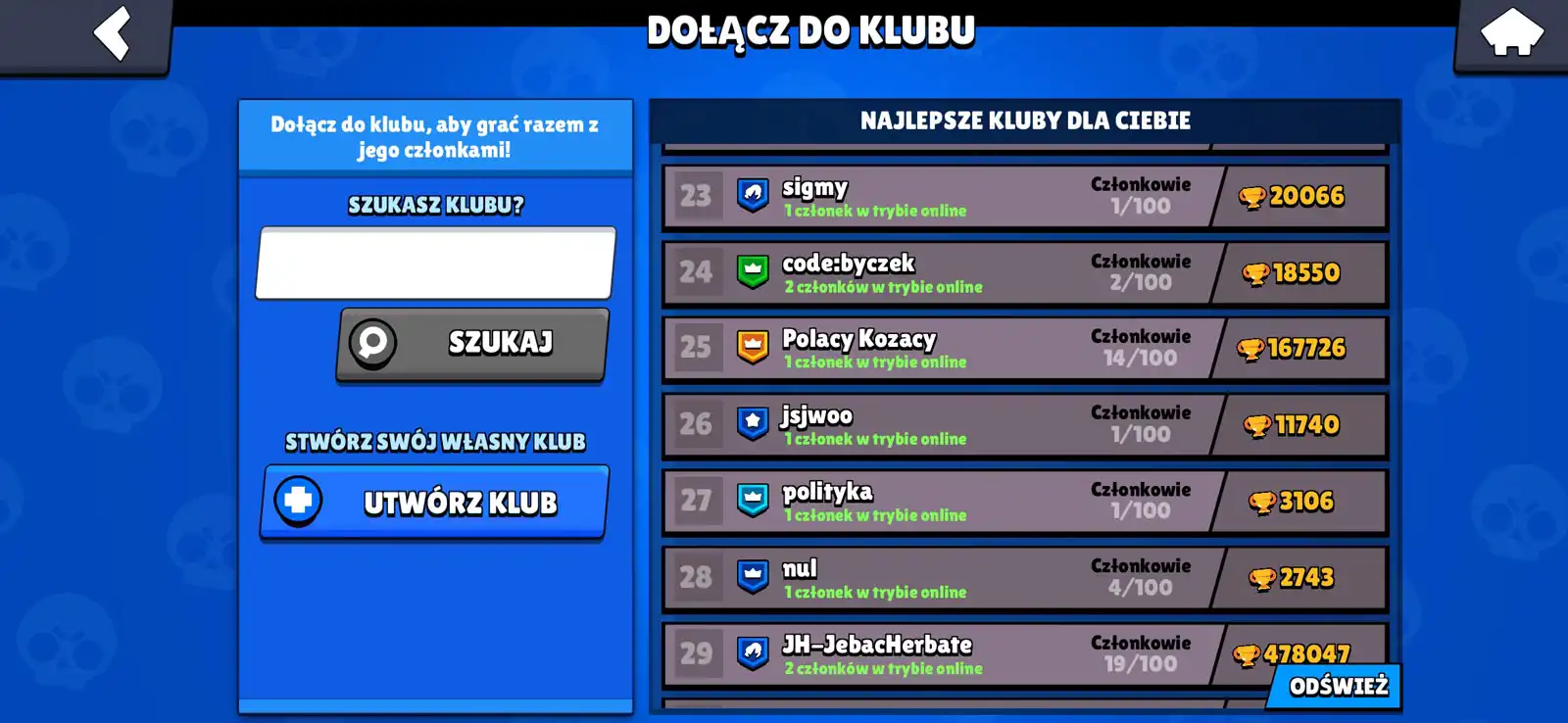 Funkcja Klubów w Null’s Brawl.